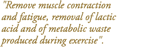 "Remove muscle contraction and fatigue, removal of lactic  acid and of metabolic waste produced during exercise".